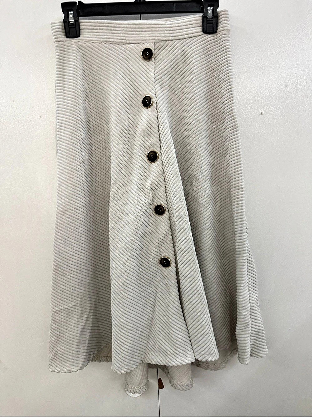 IMPERIAL Cream Ribbed High Waisted Button Midi Skirt Fits M